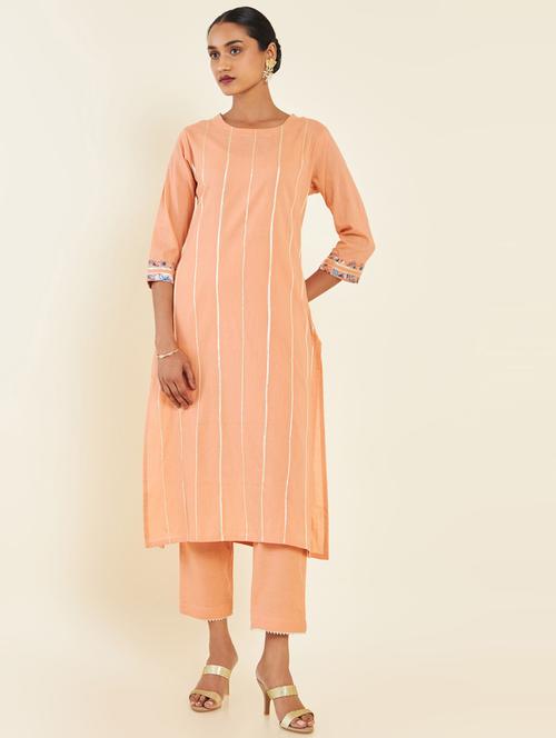 peach stripes print kurta pant set - 19738556 - Very Small Image - 1