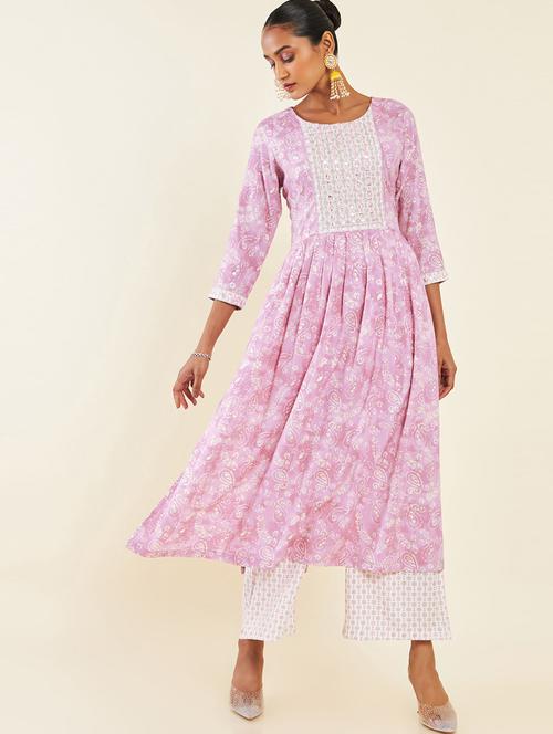 pink rayon kurta palazzo set - 19738562 - Very Small Image - 1