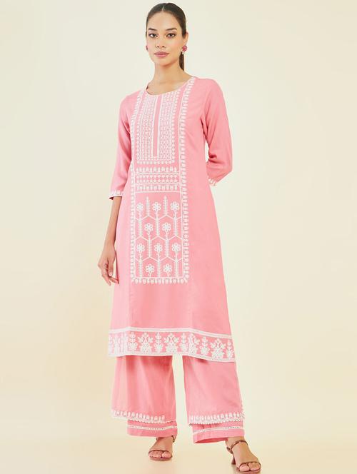 pink rayon kurta palazzo set - 19738570 - Very Small Image - 1