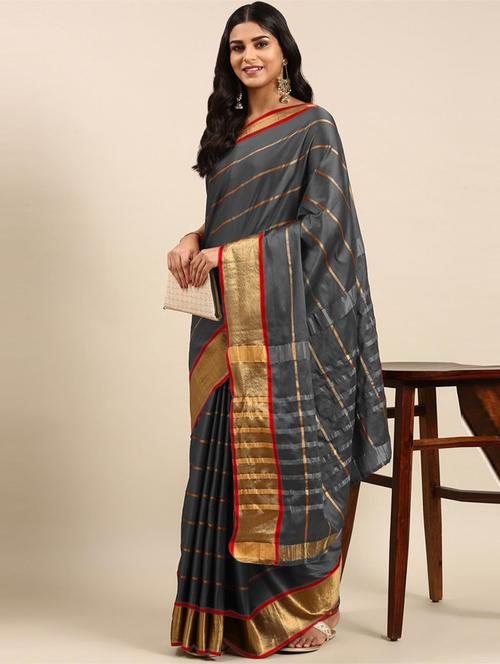 contrast bordered printed saree with blouse - 19741278 - Very Small Image - 1