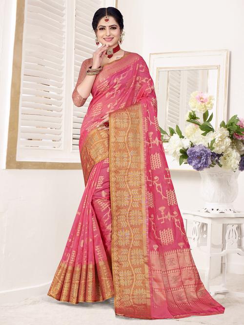 pink self design jamdani saree with blouse - 19744170 - Very Small Image - 1