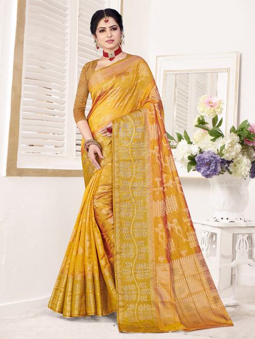 yellow self design jamdani saree with blouse - 19744171 - Very Small Image - 1