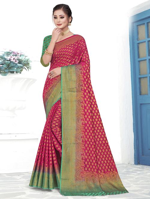 magenta self design woven saree - 19744274 - Very Small Image - 1