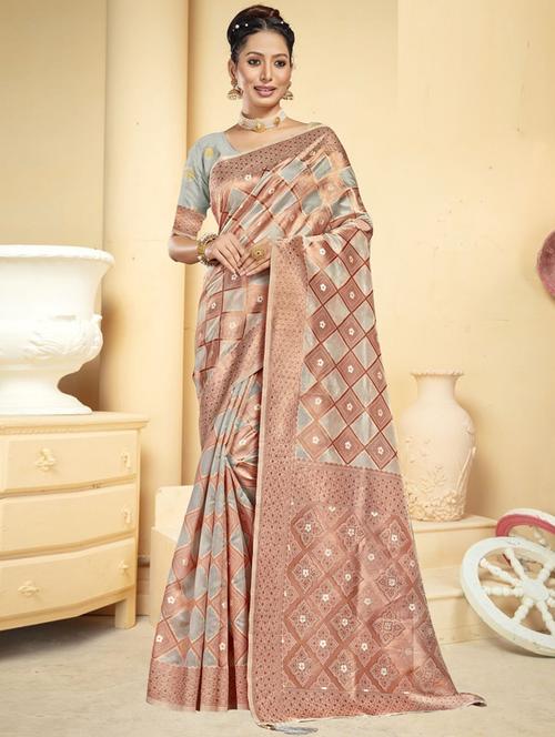 grey self design woven saree with blouse - 19744352 - Very Small Image - 1