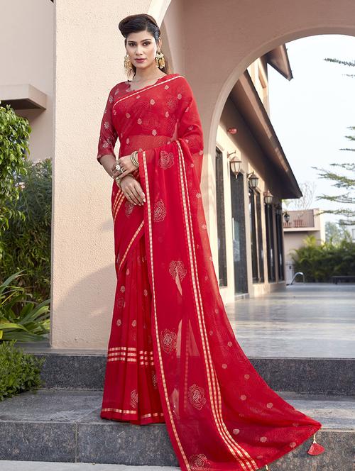 floral print woven saree with blouse - 19744520 - Very Small Image - 1