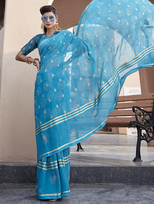 floral print woven saree with blouse - 19744521 - Very Small Image - 1