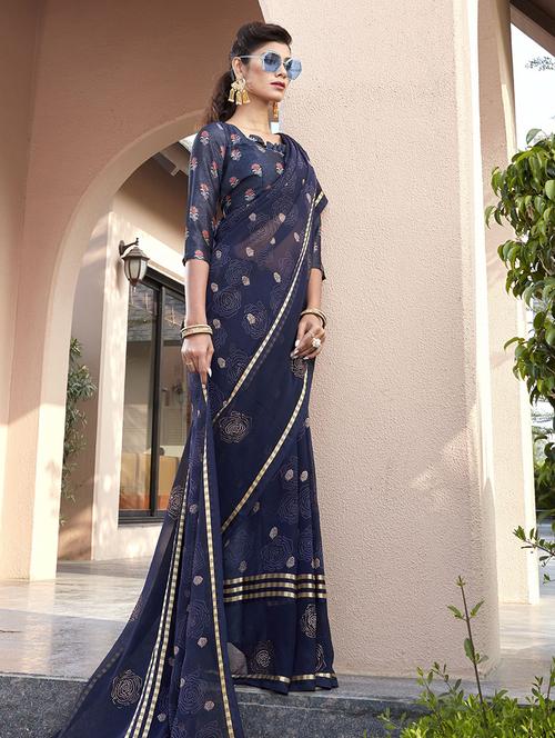 floral print woven saree with blouse - 19744523 - Very Small Image - 1