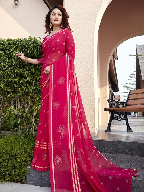 floral print woven saree with blouse - 19744526 - Very Small Image - 1