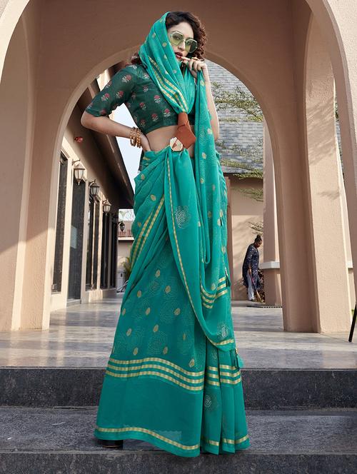 floral print woven saree with blouse - 19744527 - Very Small Image - 1