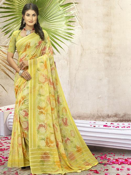floral print woven saree with blouse - 19744566 - Very Small Image - 1