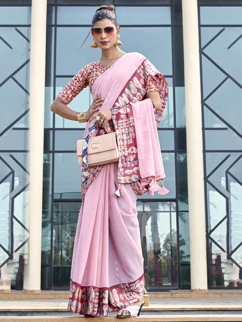 foil print woven saree with blouse - 19744569 - Very Small Image - 1