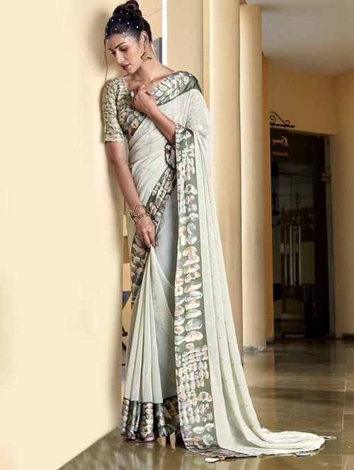 foil print woven saree with blouse - 19744571 - Very Small Image - 1