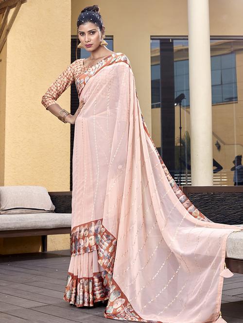 foil print woven saree with blouse - 19744572 - Very Small Image - 1