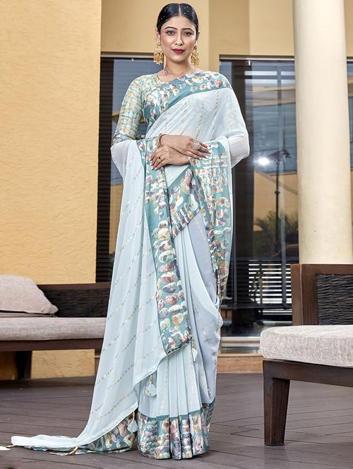 foil print woven saree with blouse - 19744575 - Very Small Image - 1