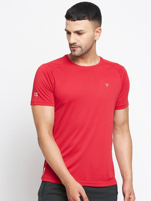 red solid round neck t-shirt - 19747449 - Very Small Image - 1