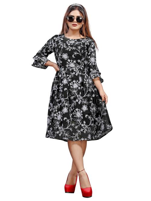 women boat neck embroidered fit & flare dress - 19748795 - Very Small Image - 1