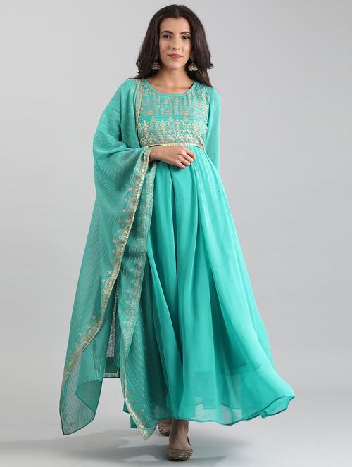 turquoise printed kurta dupatta set - 19749093 - Very Small Image - 1