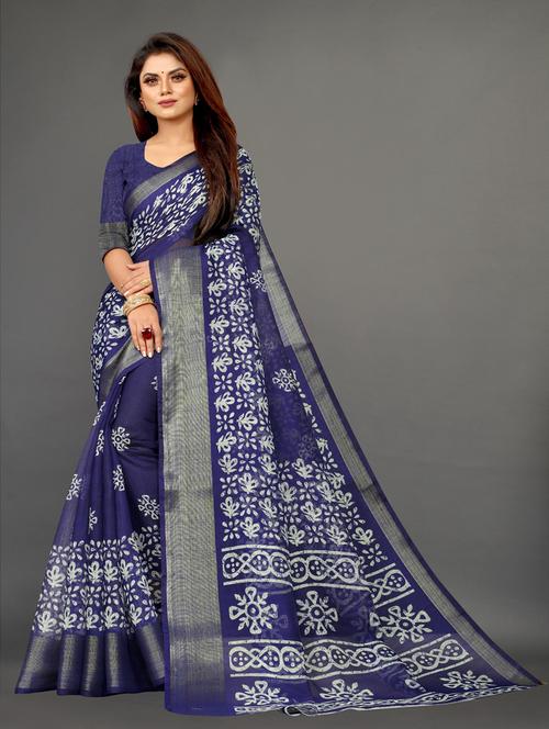 florals printed saree with blouse - 19749264 - Very Small Image - 1