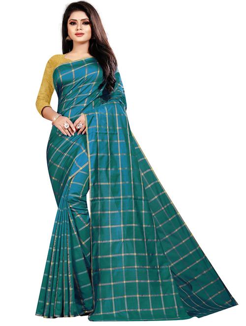 checks print woven saree with blouse - 19749341 - Very Small Image - 1