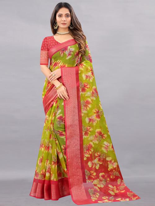 floral printed saree with blouse - 19749348 - Very Small Image - 1