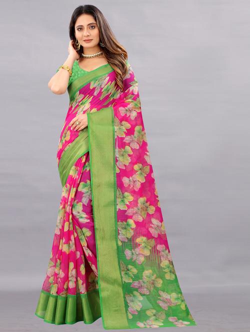 floral printed saree with blouse - 19749349 - Very Small Image - 1