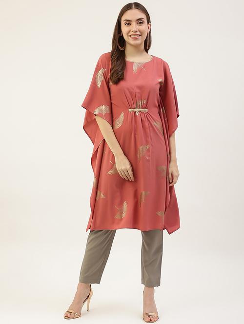 foil print round neck kaftan set - 19749638 - Very Small Image - 1
