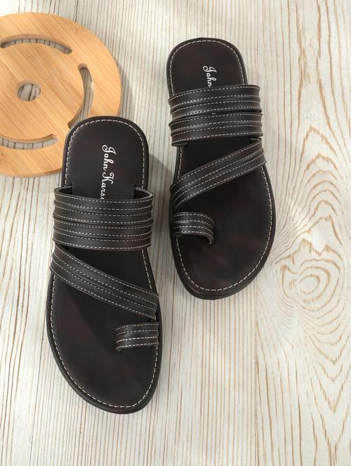 brown pu slip on sandals - 19749908 - Very Small Image - 1