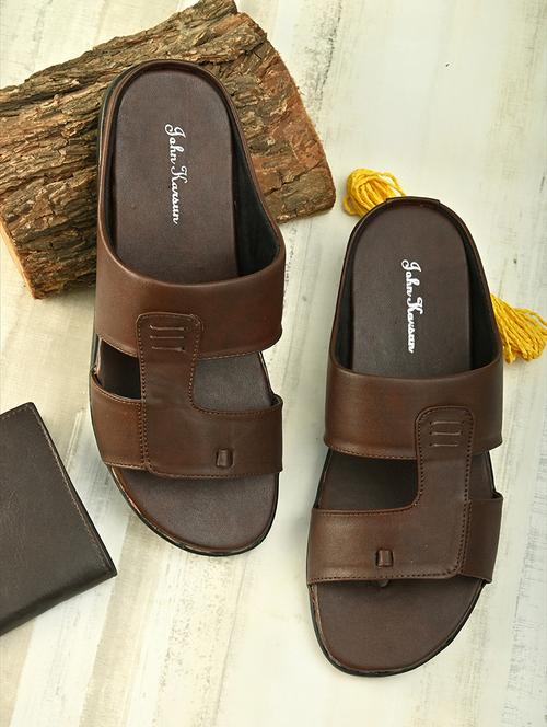 brown pu slip on sandals - 19749937 - Very Small Image - 1