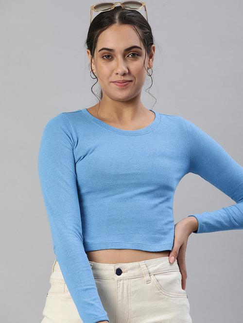 round neck solid crop top - 19749996 - Very Small Image - 1