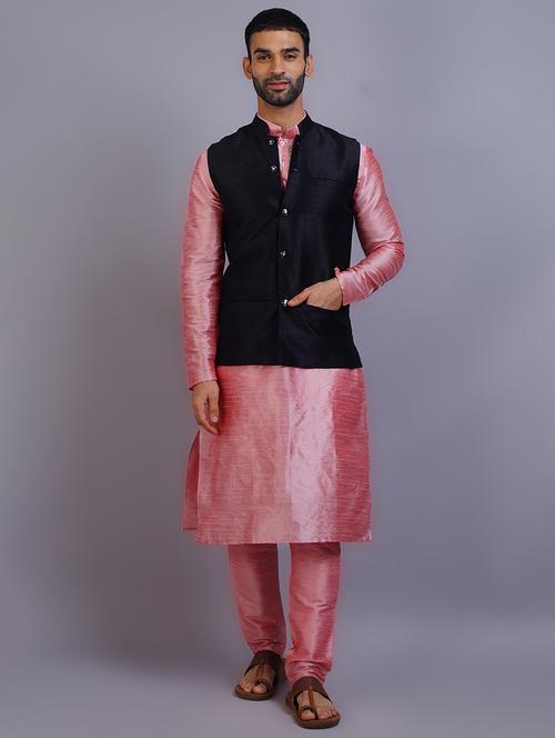 men mandarin collar solid kurta pyjama set with nehru jacket - 19750161 - Very Small Image - 1