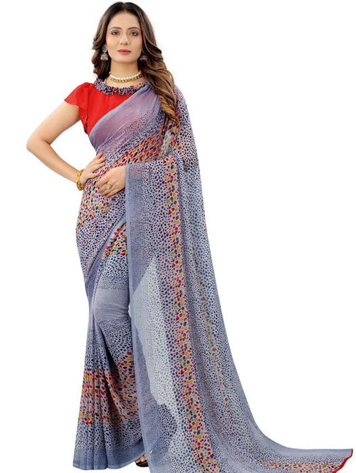 grey printed saree with blouse - 19752243 - Very Small Image - 1