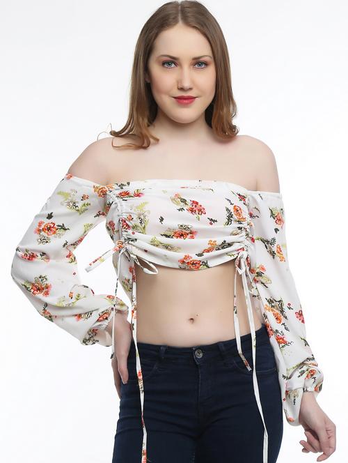 florals prints crepe crop top - 19752815 - Very Small Image - 1