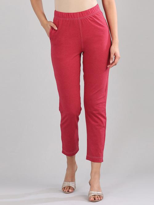 red solid flat front ankle length trouser - 19753094 - Very Small Image - 1