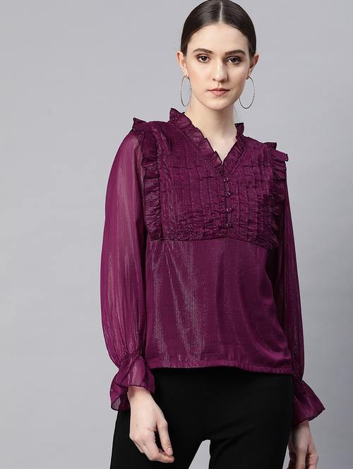 women's ruffle v neck top - 19753497 - Very Small Image - 1