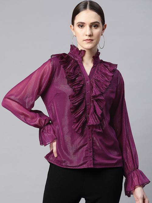 women's ruffle notch neck top - 19753500 - Very Small Image - 1