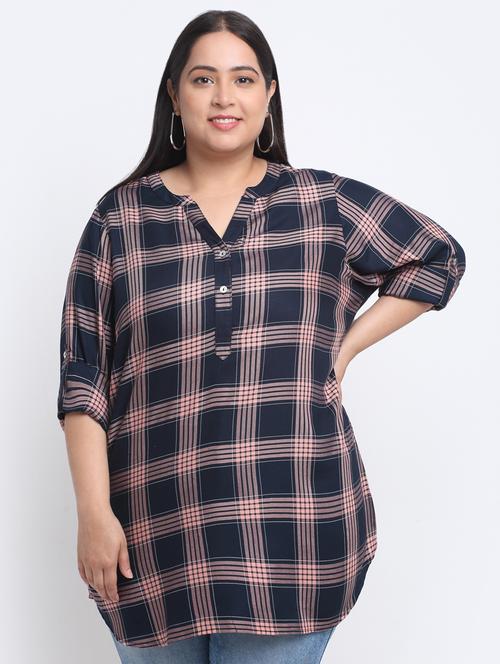 checkered print viscose regular top - 19753505 - Very Small Image - 1