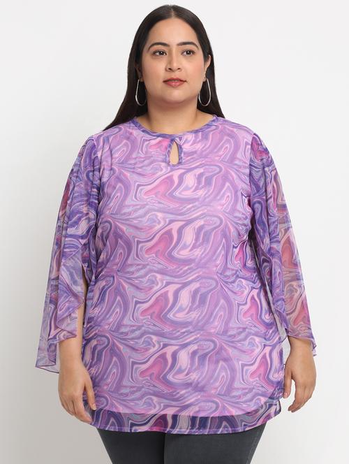 purple printed bell sleeves regular top - 19753553 - Very Small Image - 1