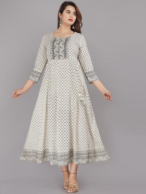 round neck printed flared kurta - 19754635 - Very Small Image - 1