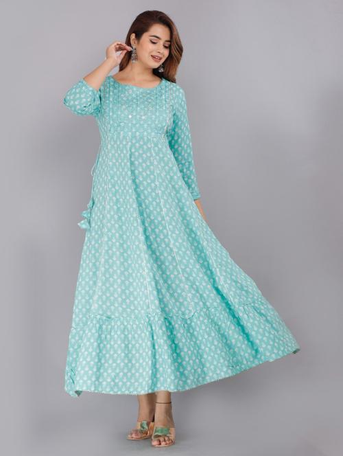 boat neck printed flared kurta - 19754638 - Very Small Image - 1