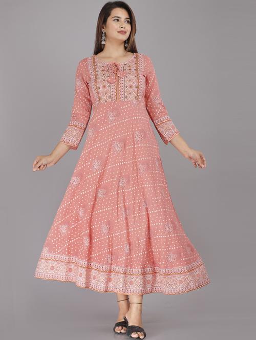 tie up neck printed flared kurta - 19754639 - Very Small Image - 1