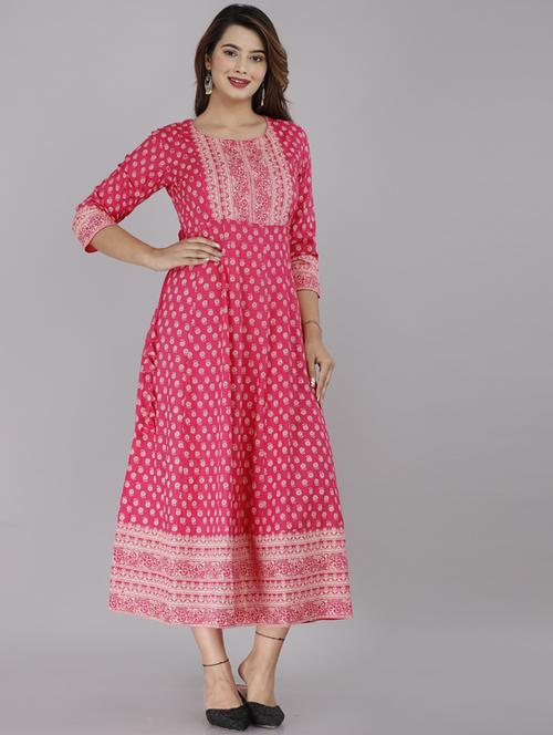 round neck printed flared kurta - 19754654 - Very Small Image - 1