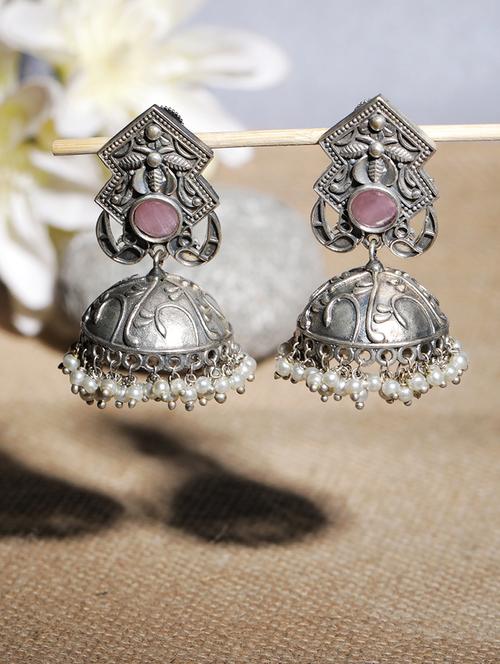 silver brass jhumka earring - 19754798 - Very Small Image - 1