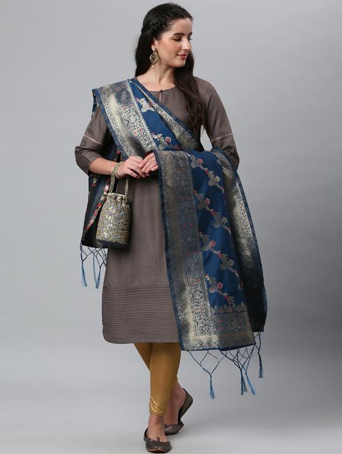 blue silk blend dupatta - 19754910 - Very Small Image - 1