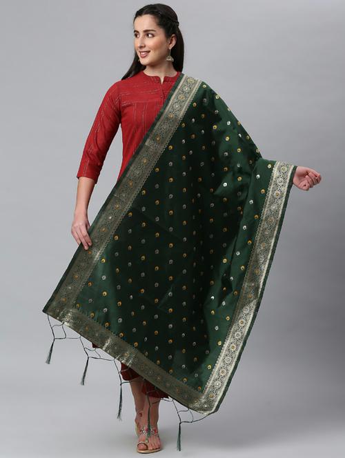 green silk blend dupatta - 19754912 - Very Small Image - 1