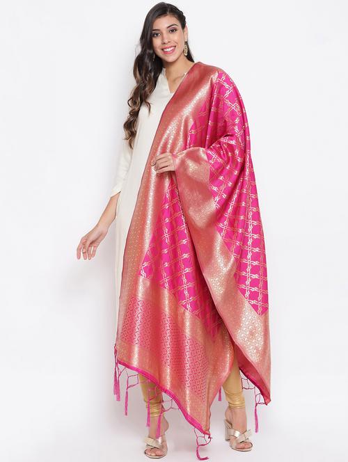 pink silk blend dupatta - 19754936 - Very Small Image - 1