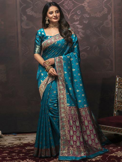 women's self design sea green colored saree with blouse - 19755062 - Very Small Image - 1