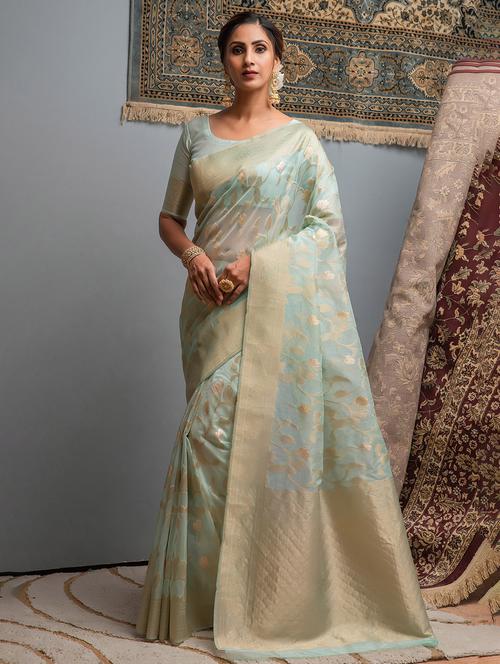 floral print woven saree with blouse - 19755070 - Very Small Image - 1