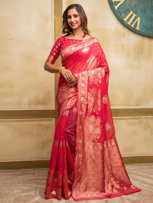 foil print woven saree with blouse - 19755078 - Very Small Image - 1