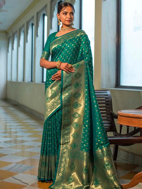 ethnic motif woven golden border saree with blouse - 19755099 - Very Small Image - 1