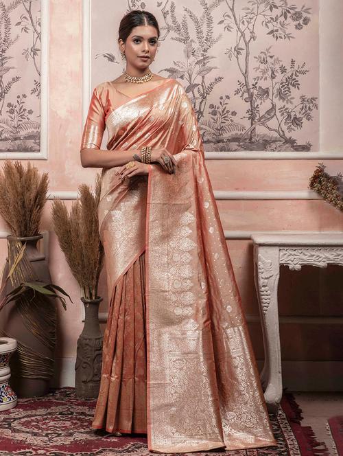 foil print woven golden bordered saree with blouse - 19755139 - Very Small Image - 1